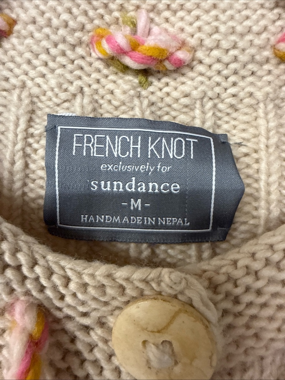 French Knot x Sundance Heritage Blooms Cardigan Wool Sz M Nepal Bubble Knit - Picture 2 of 12